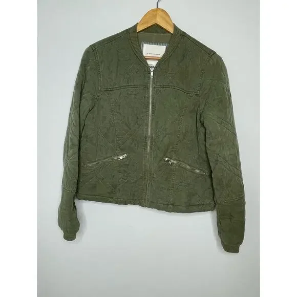 Anthropologie Quilted Bomber Jacket  size XS olive green worn on TV - Picture 6 of 11